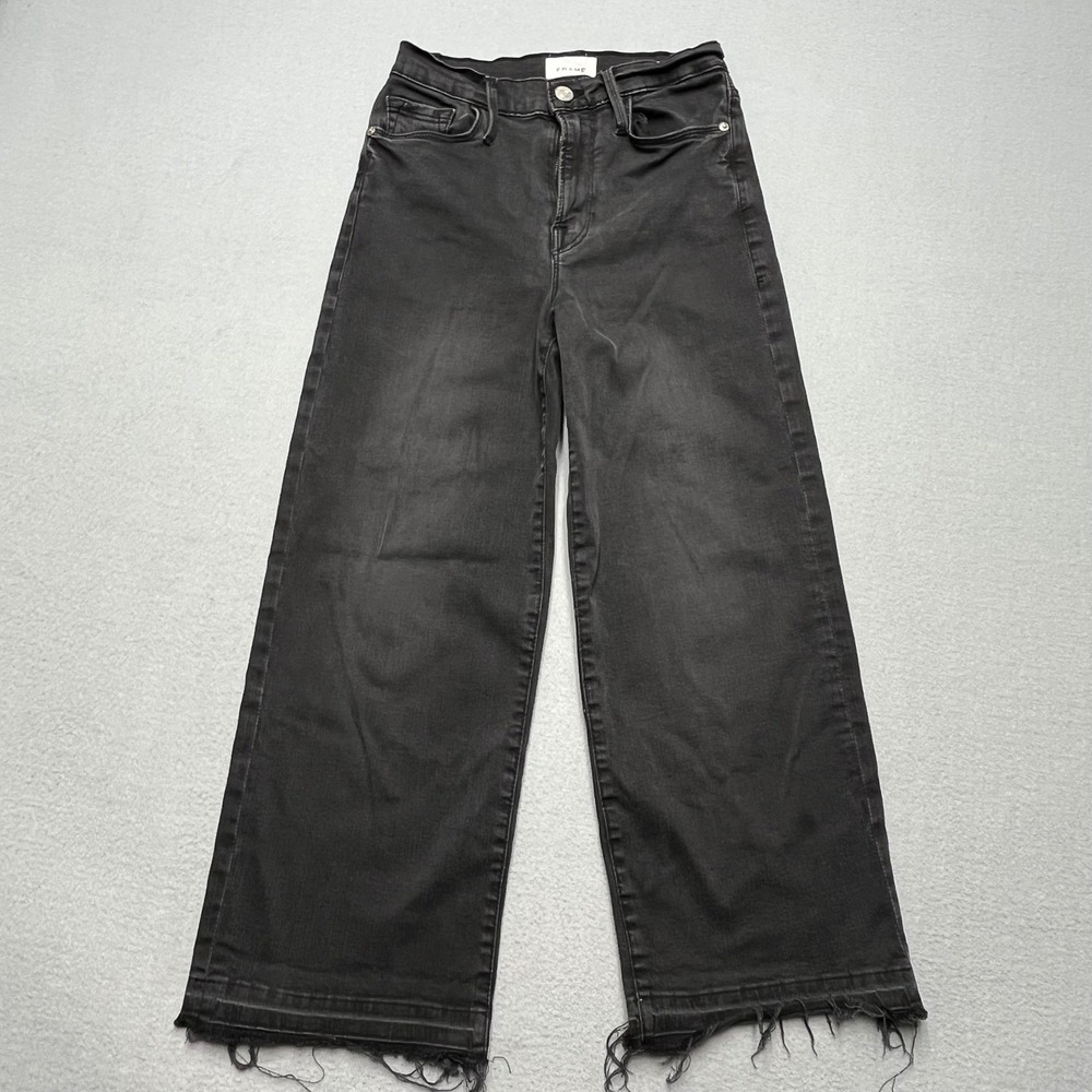 FRAME Ali‎ Wide Crop Jeans Mardel Faded Black Raw Hem High Rise AWCRH208 Size 26